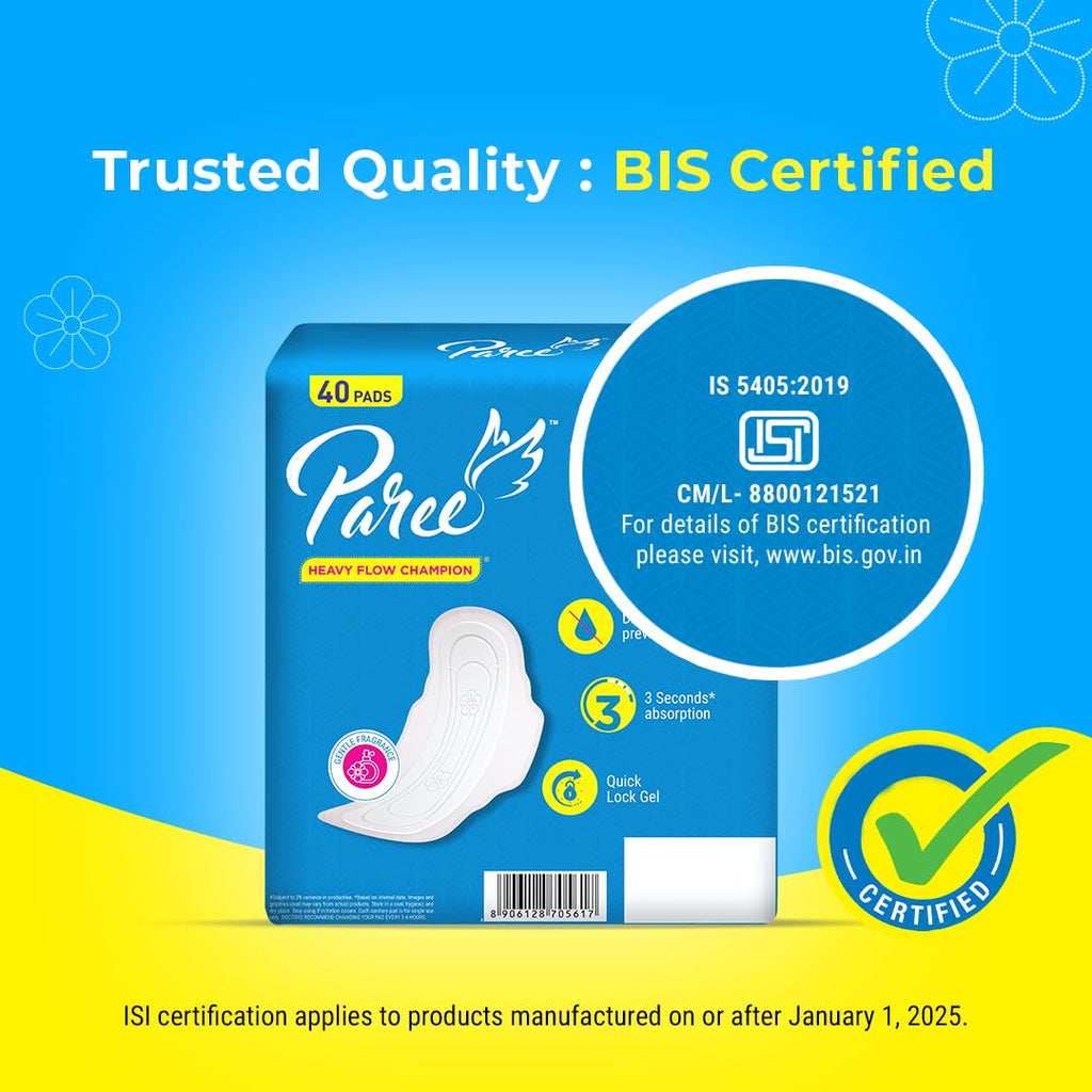 Paree Dry Comfort Regular 40 Pads | Wider Back for Extra Coverage |Quick Absorption | Mild Fragrance|Heavy Flow Sanitary Pads for Women