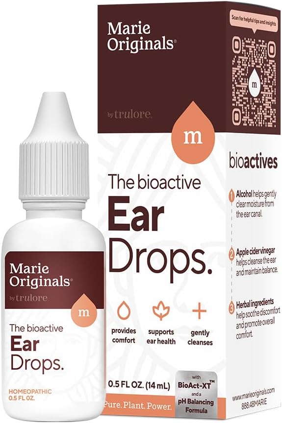 Marie Originals Natural Ear Drops for Ear Cleaning, Adults & Kids, 0.5 oz | Ear cleaning drops for dry, itchy ears and everyday ear care; plant-based formula ideal for adults, kids and swimmers