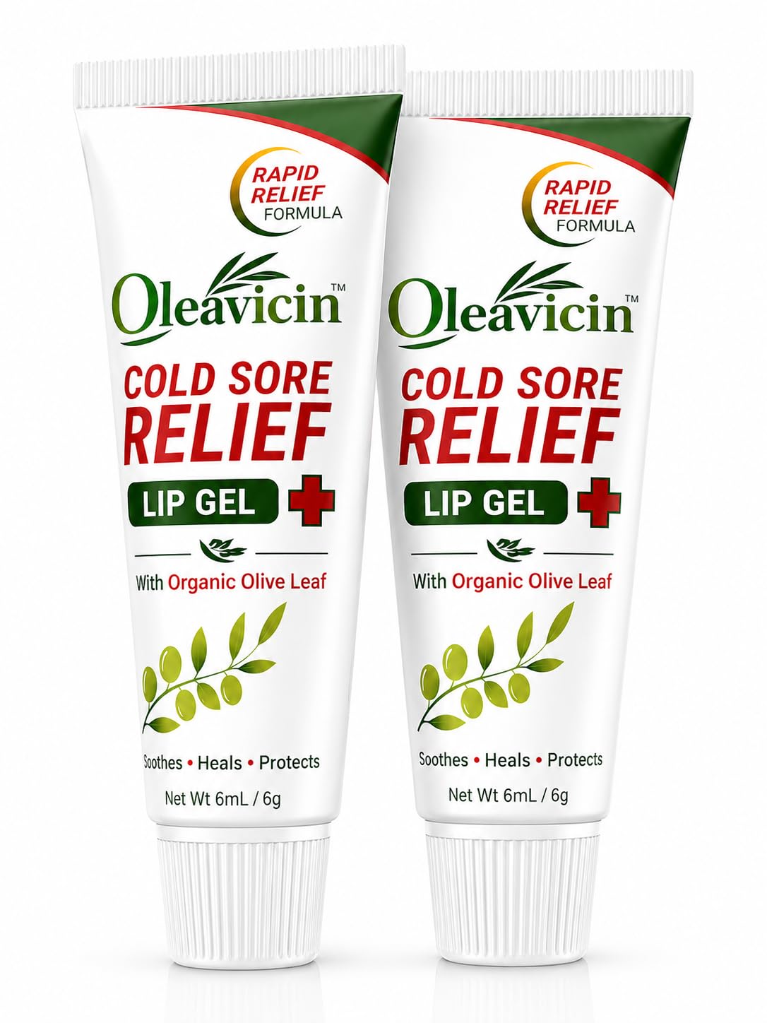Oleavicin Cold Sore & Fever Blister Treatment Lip Gel (2 Pack) - Fast-Acting Relief for Cold Sores & Canker Sores - Organic Olive Leaf Extract - Soothing & Hydrating Lip Care - 0.2 oz Each