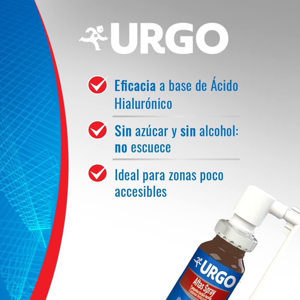 Urgo - Thrush Spray - Treatment for thrush, sores and small mouth wounds with Hyaluronic Acid, Relief and healing of mouth sores - Spray 15ml