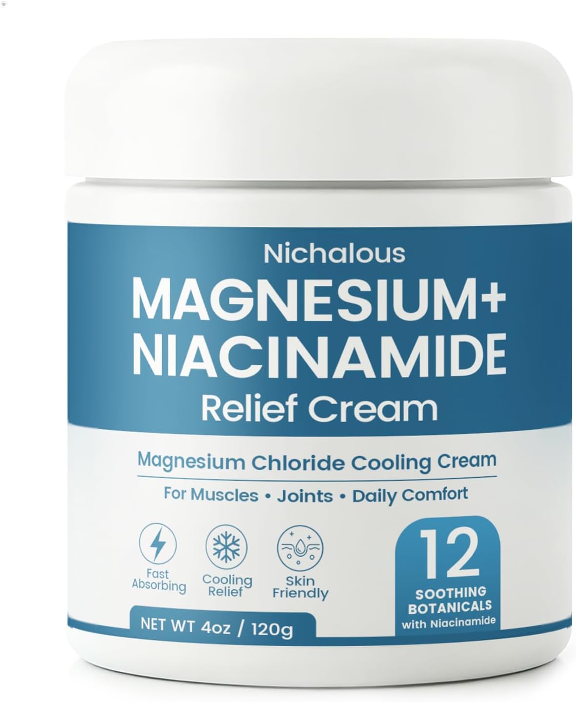 Magnesium Niacinamide Relief Cream - Topical Magnesium Chloride Cream for Joints, Legs & Feet with Arnica & Boswellia - Lightweight, Non-Greasy Formula - 4 oz(1 Pack)