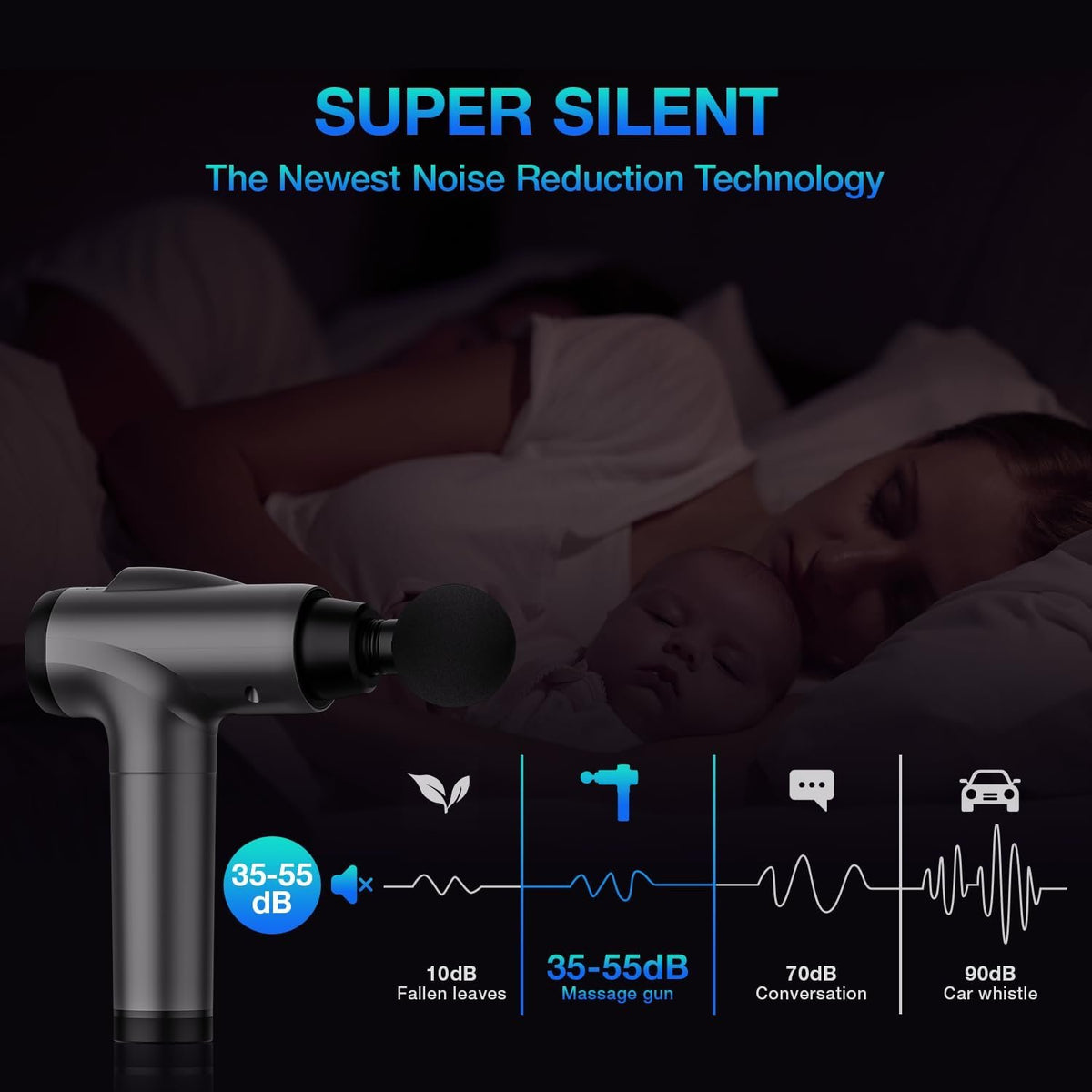 OLsky Massage Gun Deep Tissue 30 Speeds 9 Attachments Handheld (Grey) | Electric Muscle Massager, High-intensity Percussion, Massage Device for Pain Relief, Quiet and Powerful, Ideal for Recovery