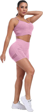 CHRLEISURE Workout Shorts Sets for Women, High Waisted Gym Butt Lifting Scrunch Butt Seamless Shorts
