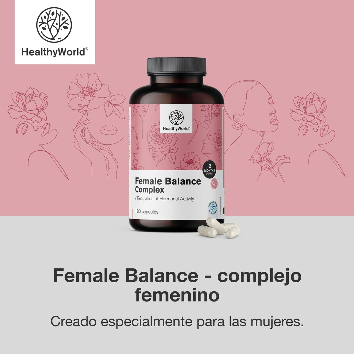 HealthyWorld Female Balance - Hormone Balance - Female Complex - Menstrual Cycle Support - 180 Vegetable Capsules - 12 Active Ingredients - With Vitamins and Minerals