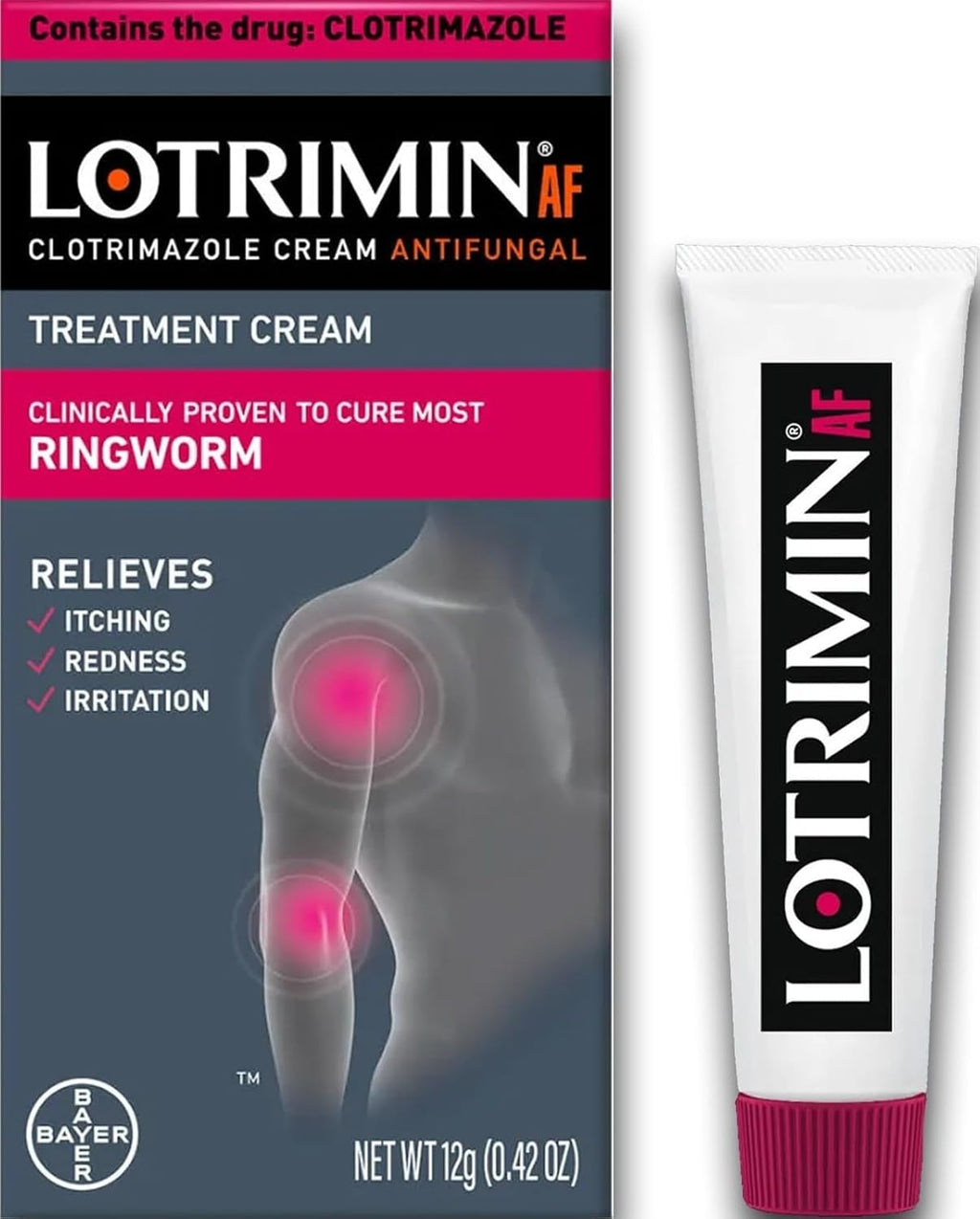 Lotrimin AF Ringworm Cream Clotrimazole 1% - Clinically Proven Effective Antifungal Cream Treatment of Most Ringworm, For Adults and Kids Over 2 years, .42 Ounce (12 Grams)