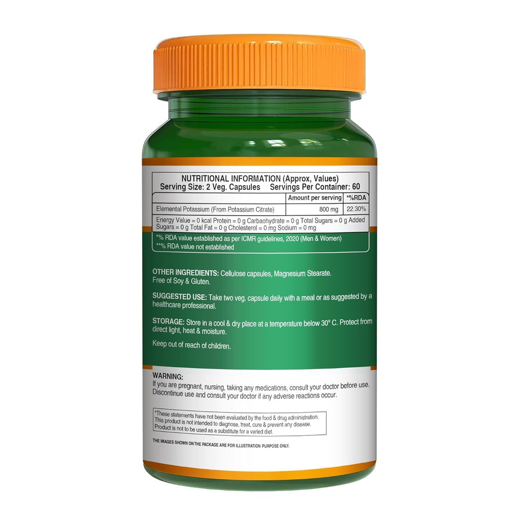 Pure Nutrition Potassium Citrate 800mg - 120 Veg Capsules | Promotes Nerve, Muscle, Joint & Bone Health | Supports Kidney Function & pH Balance | Boosts Electrolyte Levels for Hydration & Overall Wellness | 100% Vegetarian Supplement