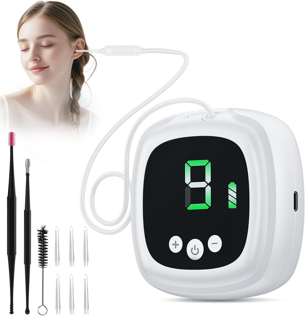 Ear Vacuum Wax Remover with 9?Level Adjustable Strong Suction | Electric Earwax Removal Kit USB Rechargeable Ear Suction Vacuum Tool, Safe Ear Wax Cleaner for Adults, Children & Kids