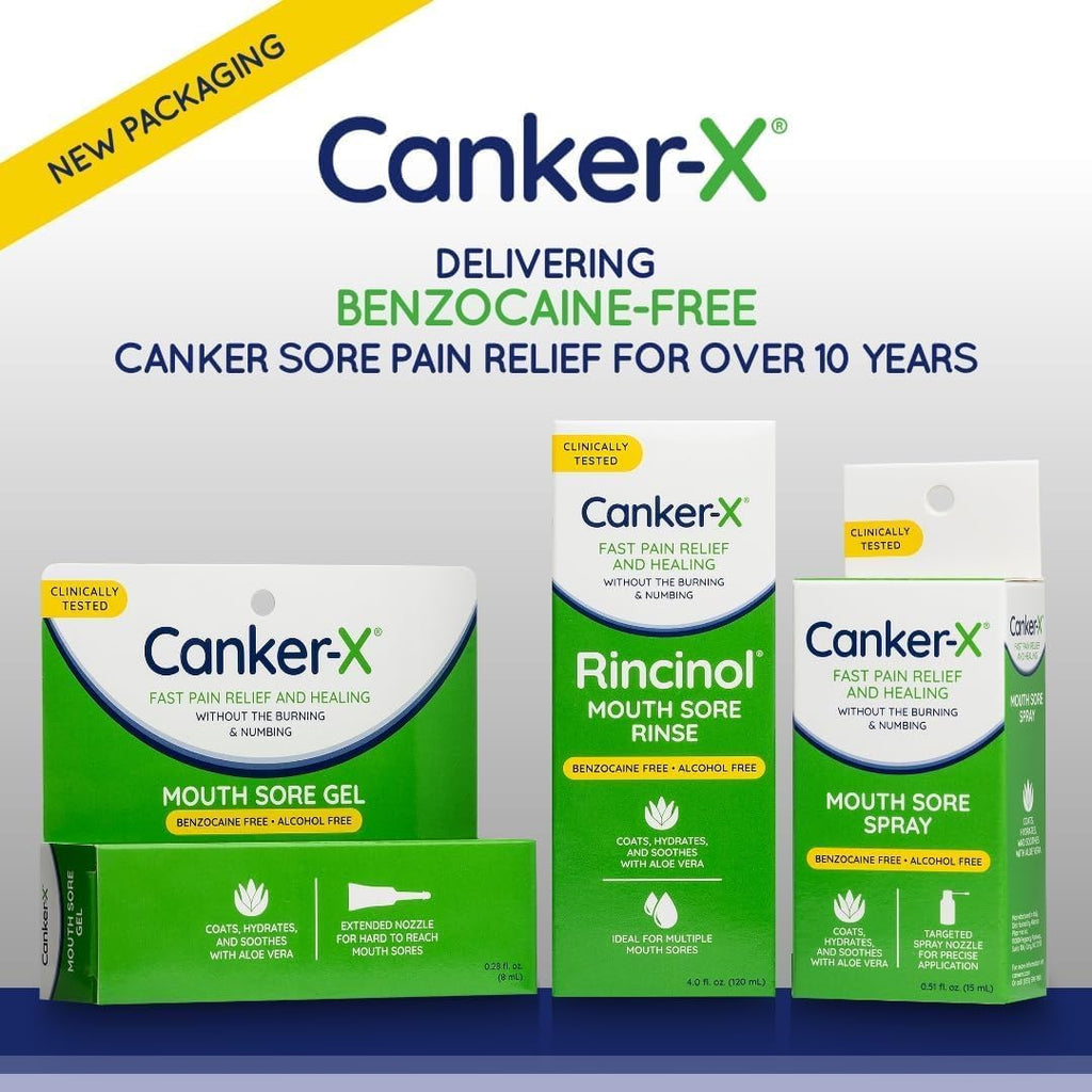 Canker-X Mouth Sore Gel, Fast Pain Relief, Benzocaine-Free, 0.28 Fl Oz | Heals Canker Sores, Cheek Bites & Oral Abrasions, Alcohol-Free, Adults & Kids 6+ Years