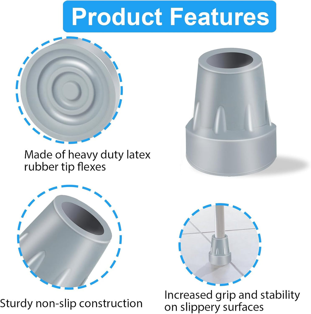 Crutch Tips, 2 Pack 7/8 inch Heavy Duty Replacement Cane Tips Rubber Crutch Tips for Walking Canes, Walking Sticks, Gray