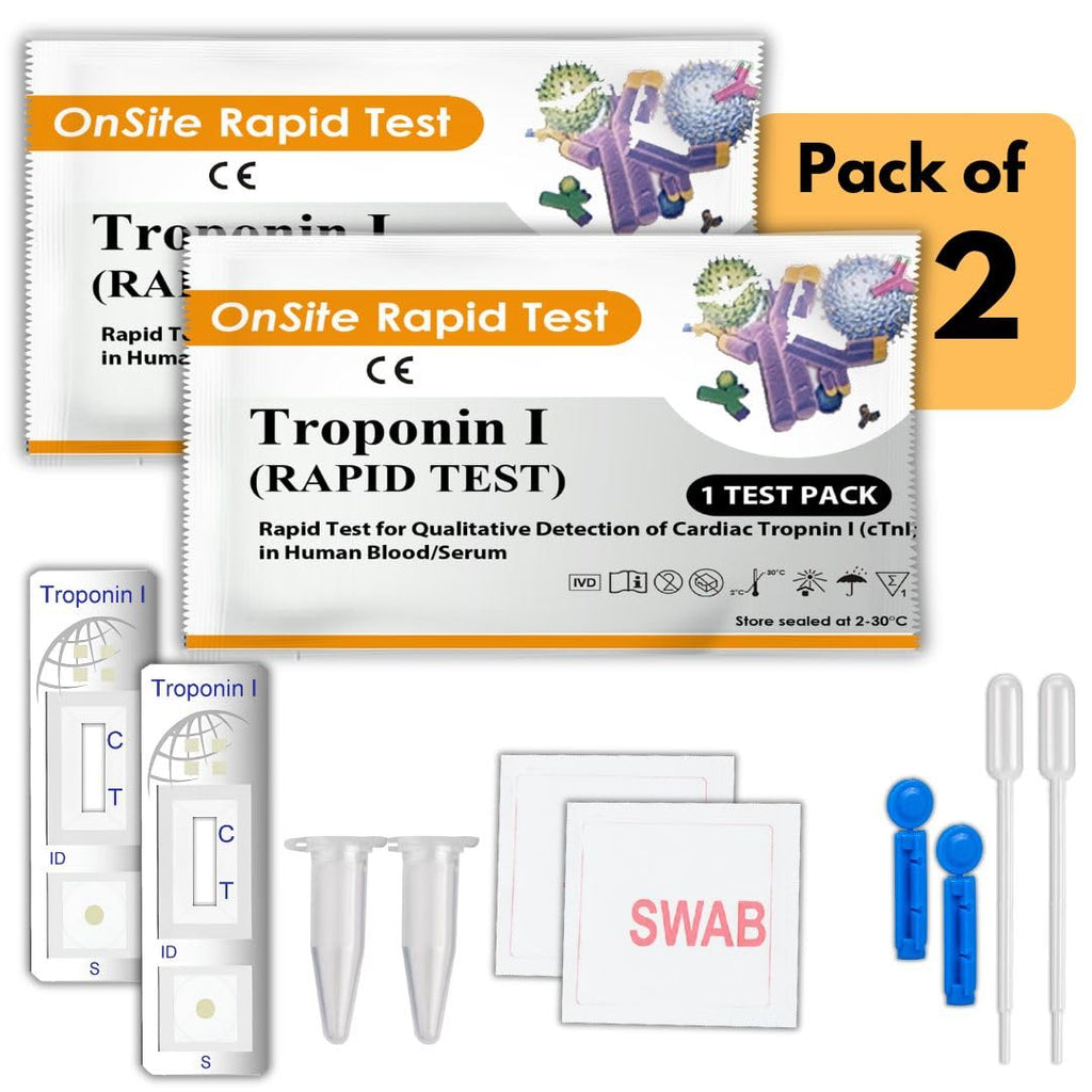 Troponin I Rapid Test Kit for Cardiac Screening/Detection in Blood - Pack of 2 Test Kits