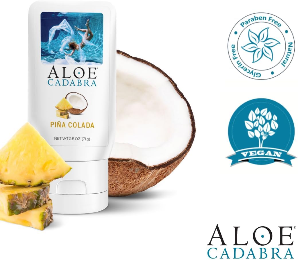 Aloe Cadabra Flavored Personal Lube for Oral Sex, Best Organic Edible Lubricant for Men, Women and Couples, Pina Colada, 2.5 Ounce