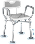 550lb Adjustable Shower Chair with Arms, Back and Suction Cup Feet | 6 height settings from13.4–18.1in, reinforced crossbars and tool-free assembly for easier setup and daily bathing.