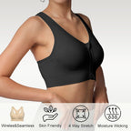 Lemef Zip Front Sports Bras, Post Surgery Compression Wirefree Racerback Bras for Women