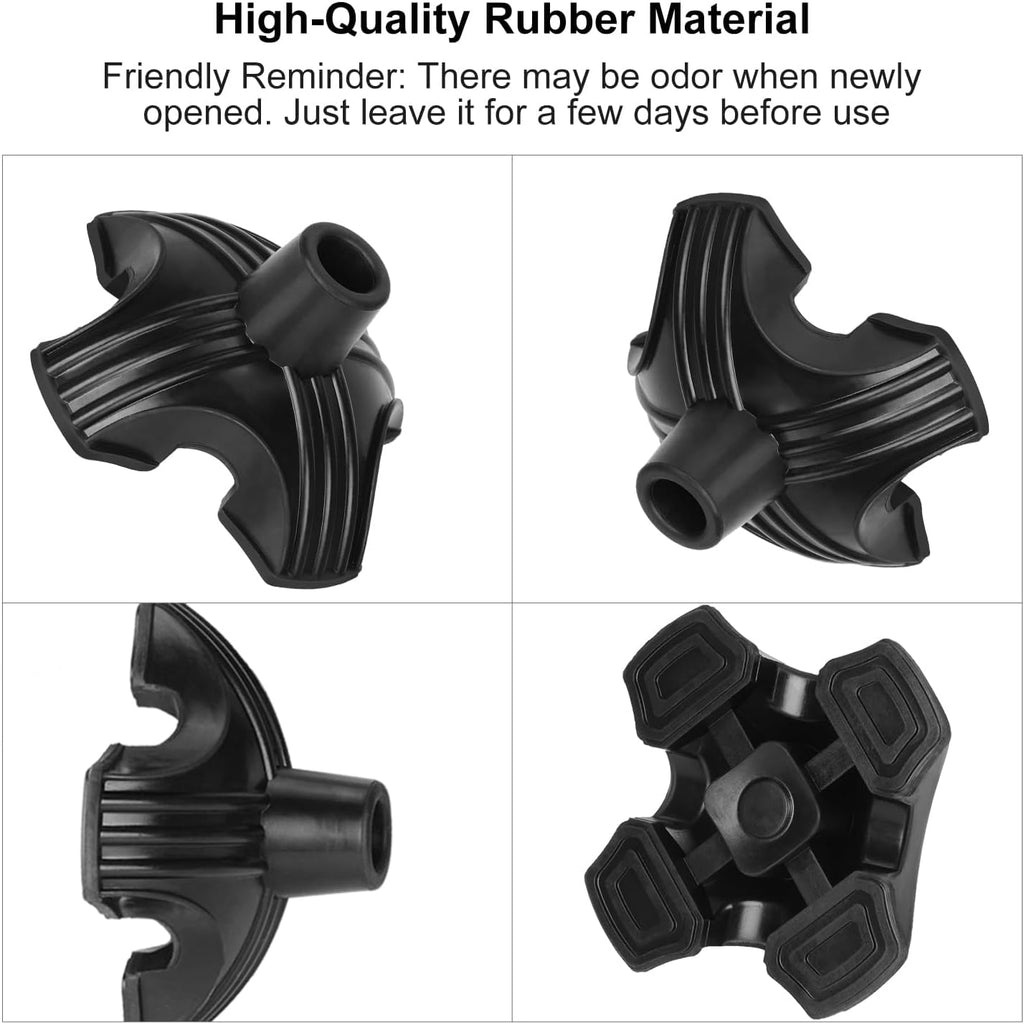 supregear Cane Tip Heavy Duty - Self Standing Non-Slip Rubber Quad Base for Walking Cane - Stable 4 Prong Replacement Foot Pad for Walking Stick Offset Quad Pod or Tripod
