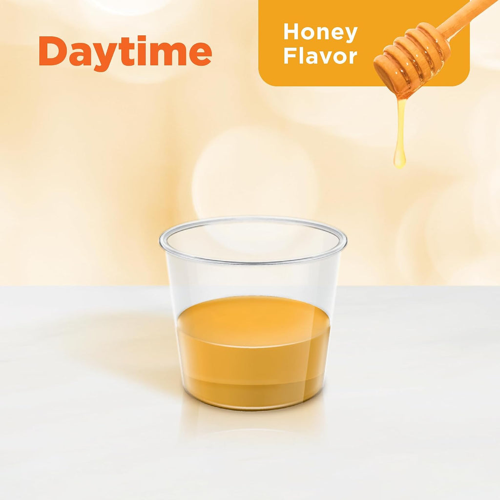 Amazon Basic Care Maximum Strength Daytime Honey Flavor Severe Cold and Flu Relief, Multi-Symptom, Non-Drowsy, Cough, Sore Throat, Nasal Congestion, Liquid Medicine, 12 fl oz (Pack of 1)