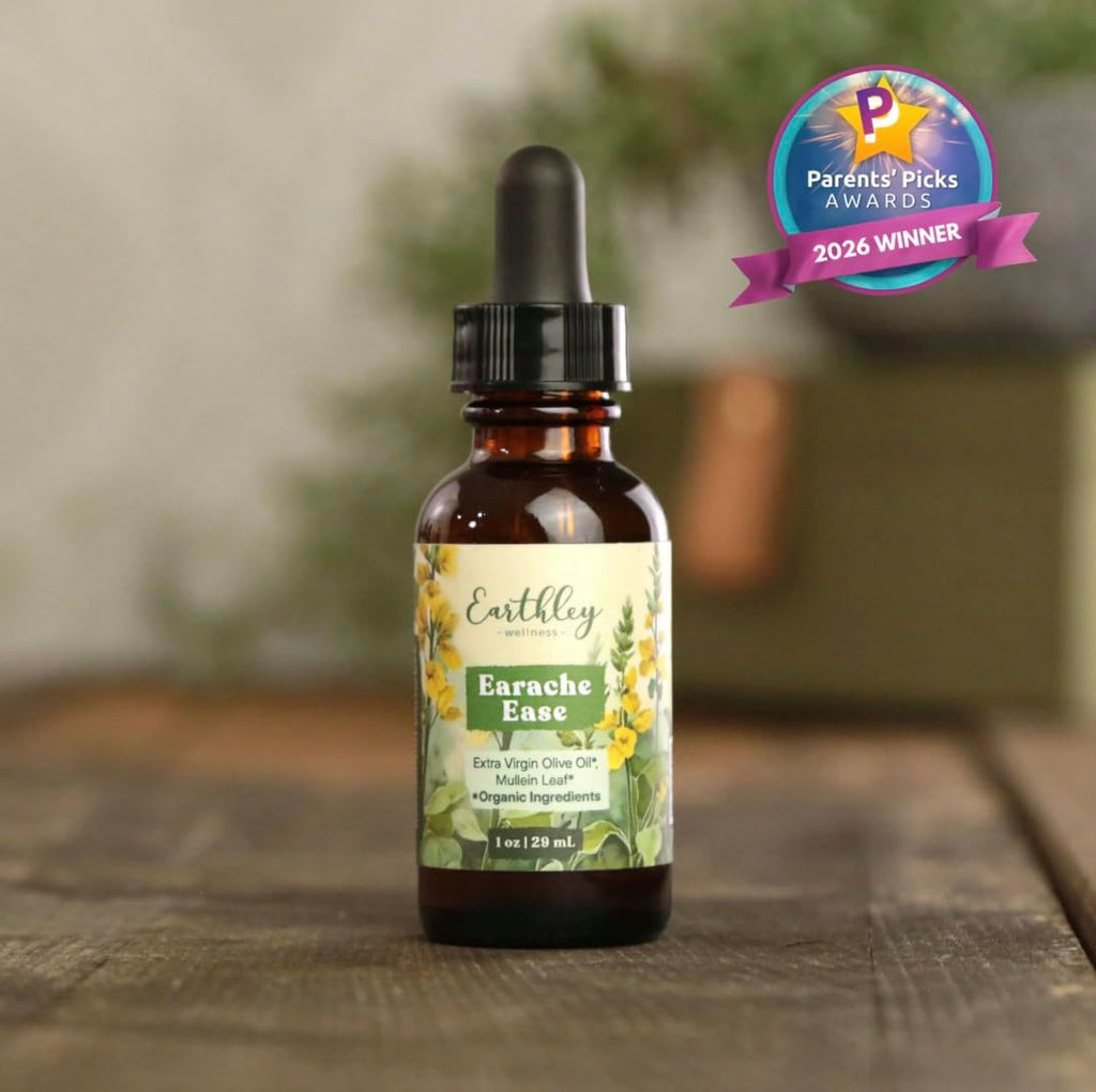 Earthley Wellness Earache Ease, Organic Herbal Ear Comfort Drops with Mullein Leaf & Olive Oil, Safe for Babies, Kids & Adults, Clean Formula, Packaging May Vary (1 oz)