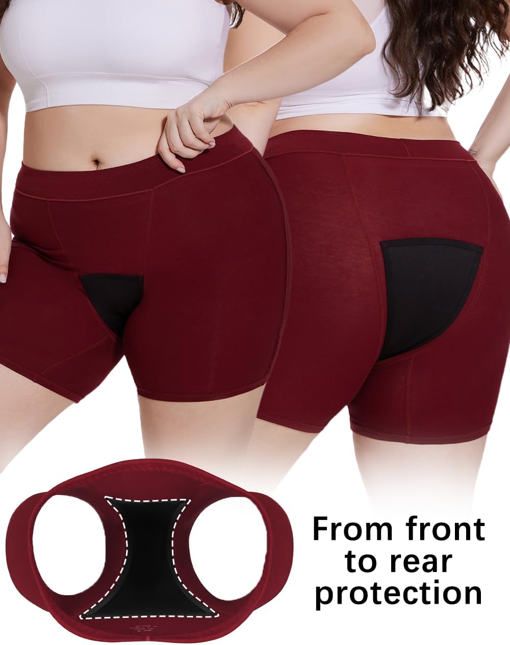 Allbase Incontinence Underwear for Women Washable Period Boxers Briefs Heavy Flow Leakproof Overnight High Absorbency Menstrual Postpartum Bladder Control Boyshorts Panties XX-Large Pack of 2