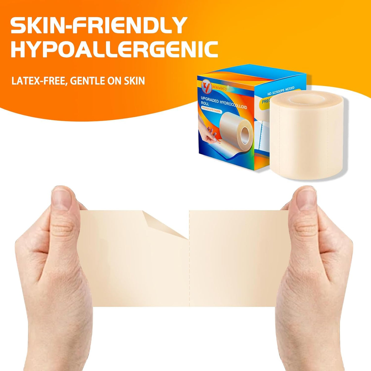 Hydrocolloid Roll for Wound Care, 2in x 4.8ft Self-Adhesive Hydrocolloid Bandages, Cut-to-Size, Waterproof & Ultra Absorbent, for Burns, Acne, Blisters, Cuts, and Post-Surgical Care