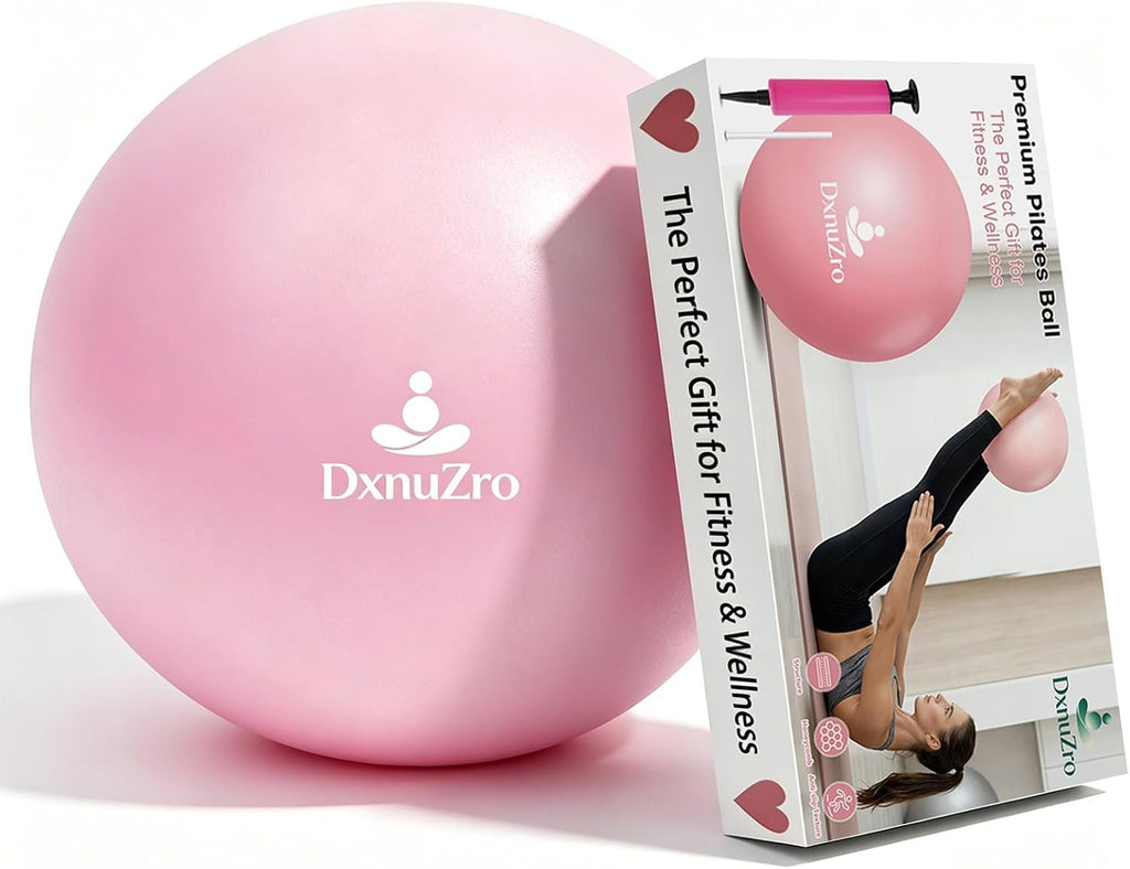9 Inch Pink Pilates Ball, Exercise Stability Yoga Ball Small Exercise Ball with Air Pump for Core Workout, Balance Training, Home Gym, Office, Physical Therapy Anti-Burst PVC