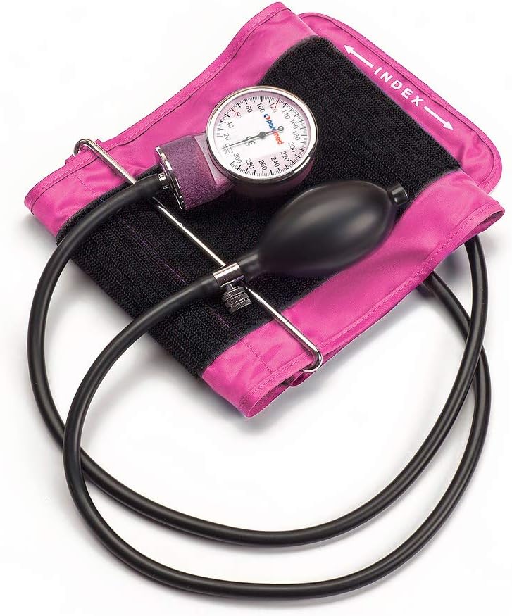 PARAMED Aneroid Sphygmomanometer – Manual Blood Pressure Cuff with Universal Cuff 8.7-16.5" and D-Ring – Carrying Case in the kit – Pink – Stethoscope Not Included