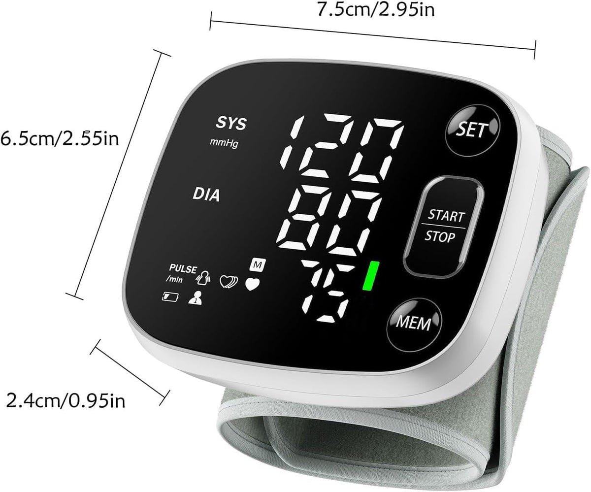 Oklar Wrist Blood Pressure Monitor, FDA Cleared Rechargeable BP Machine | For Home Use, with Adjustable Cuff (4.92-8.46 Inches), 240 Reading Memory for 2 Users, Voice Broadcast, Storage Case Included