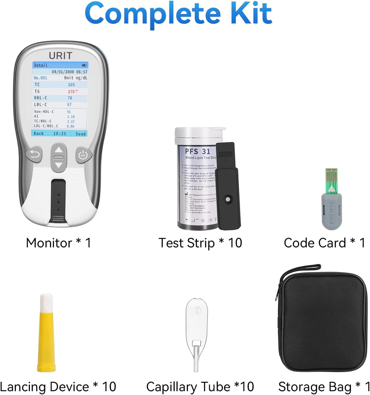Home Cholesterol Test Kit, 8 in 1 Cholesterol Test Kit with 10 Test Strips for Home Use