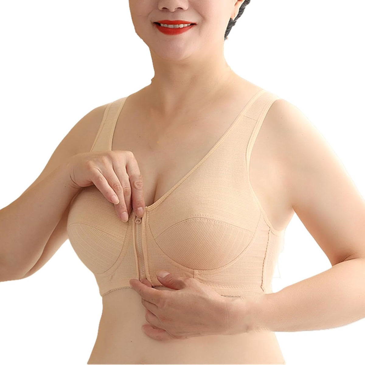 Women's Zip Front Closure Everyday Bra Wirefree Cotton Bras with Post-Surgery Compression Comfort