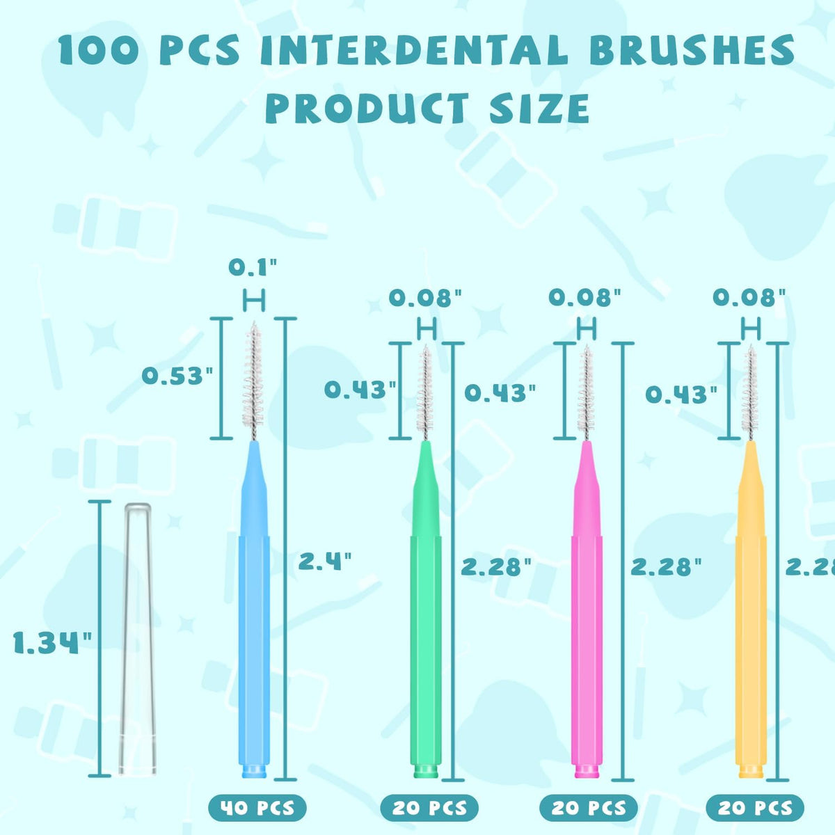 100PCS Interdental Brushes Between Teeth for Braces, Flossers Brush Cleaner, Orthodontic Flossers for Braces Cleaning Kit, Dental Teeth Cleaning Tools (Bright Colors, Multiple Sizes