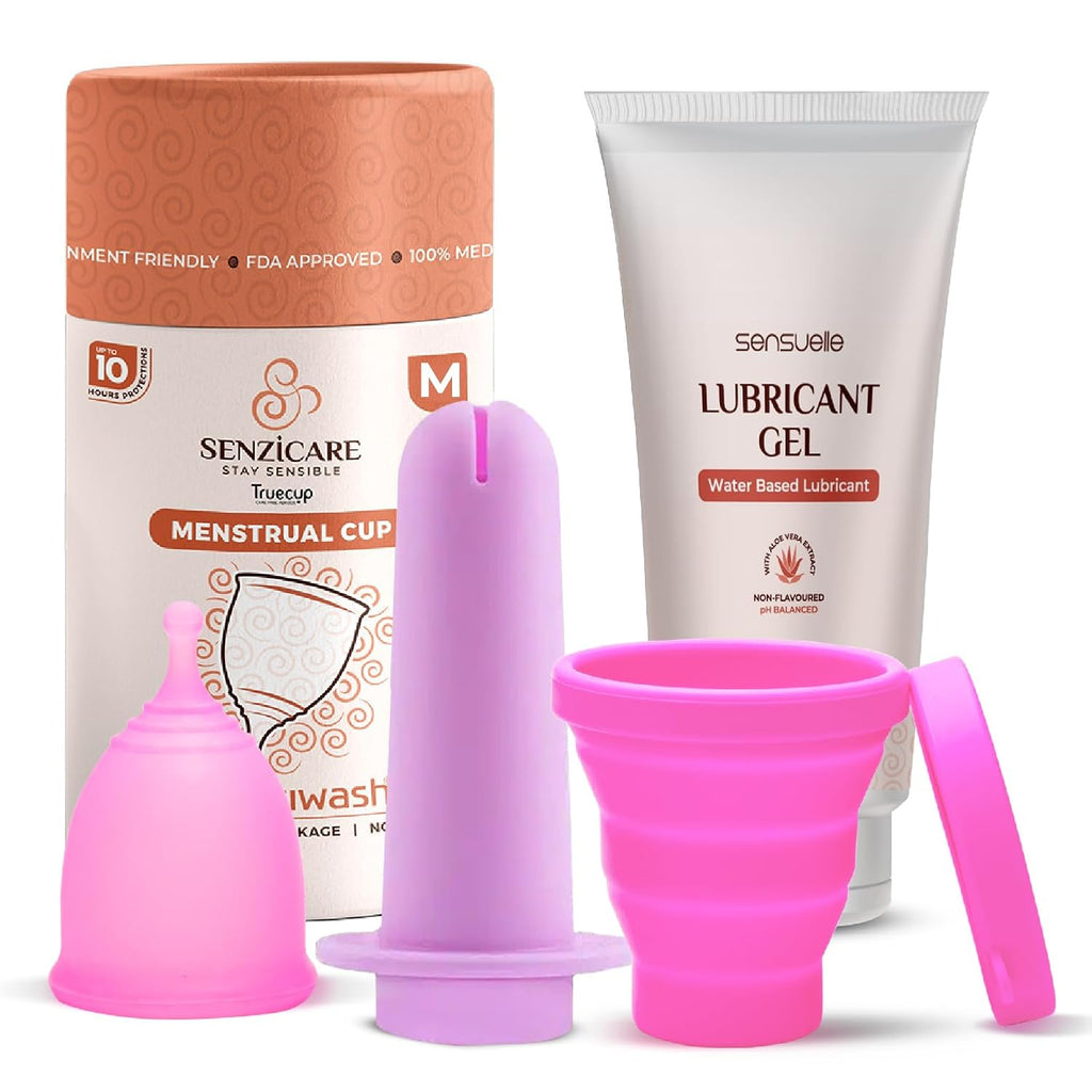 Medium Reusable Menstrual Cup, Applicator, Lubricant Gel & Collapsible Menstrual Cup Sterilizer Kit for Women (Pack of 1)