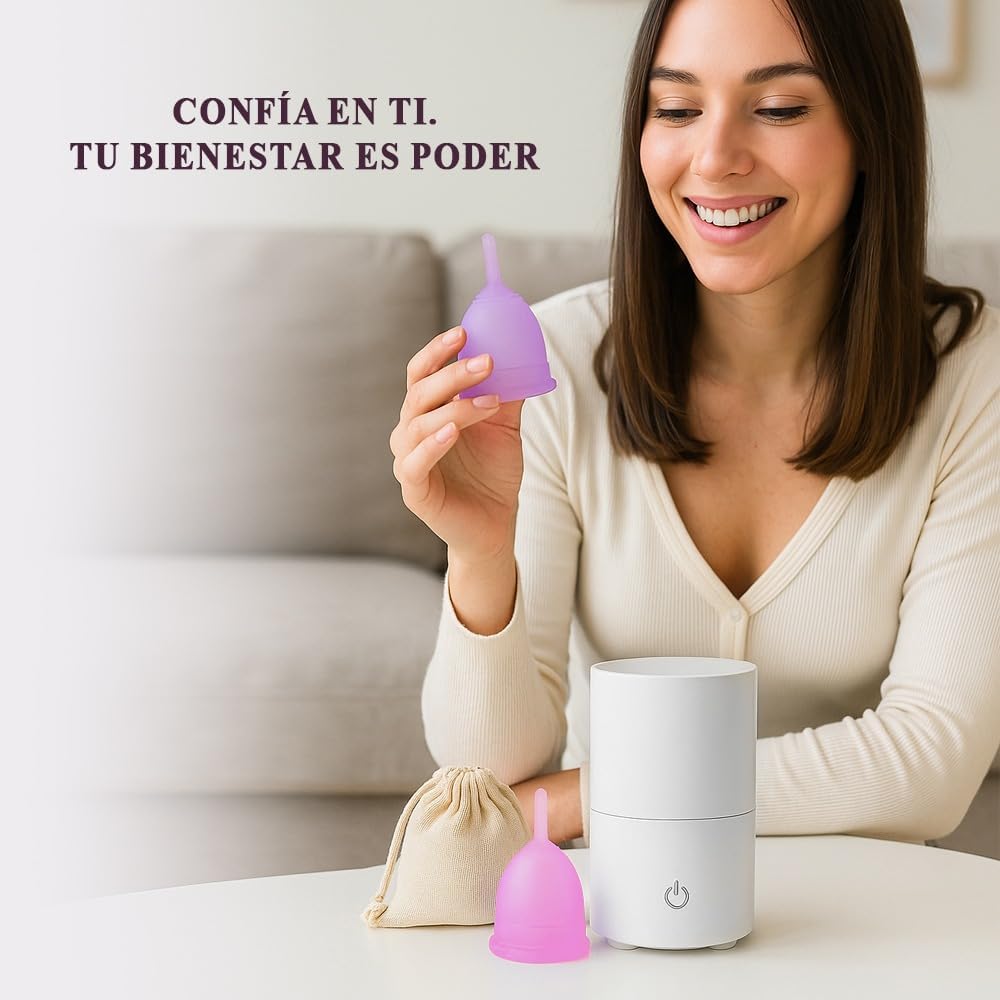 Menstrual Cup with Steam Sterilizer with 2 Reusable L/S Medical Silicone Cups