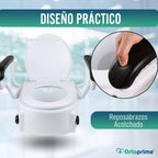 OrtoPrime Tilting WC Lift with Folding Armrests – Height Adjustable 5, 10 and 15 cm – Raised Toilet with Lid – Portable Toilet Lift