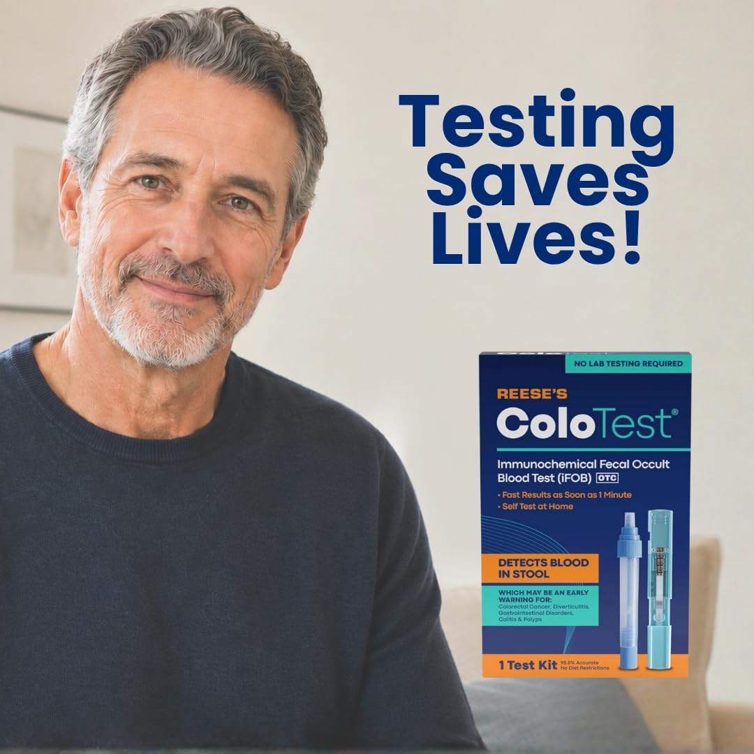 Reese's ColoTest, FIT Immunochemical Home Fecal Occult Blood Test Kit, 1 Ct | Easy to Use Colon Health Screening, Detects Hidden Blood in Stool, 1-Minute Results, 98.8% Accurate