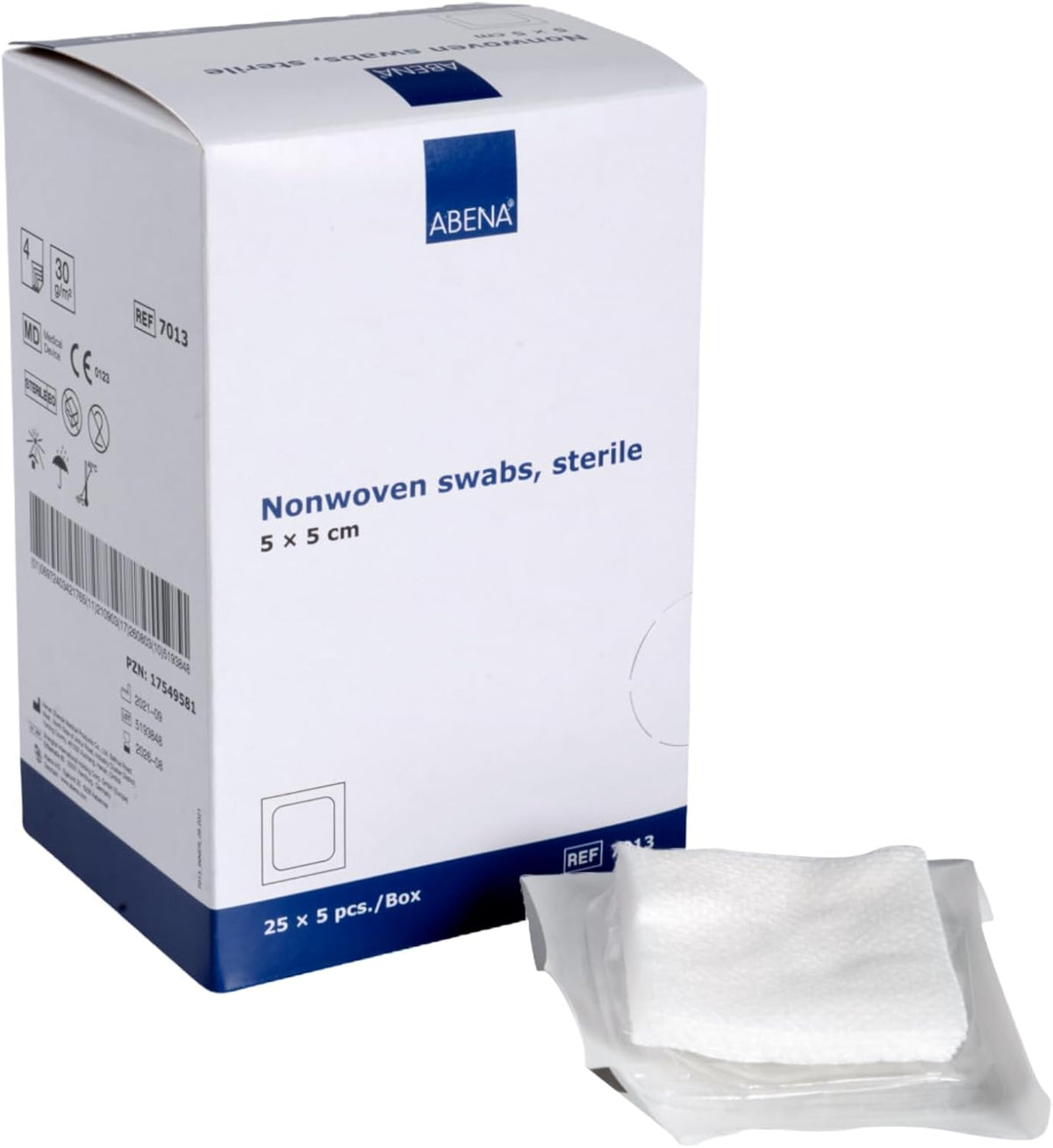 ABENA Sterile Gauze (5 x 5 cm) | 4 Ply Non-Woven Gauze Pads | Wound Care Medical Dressings (1 Box = 125 Count)