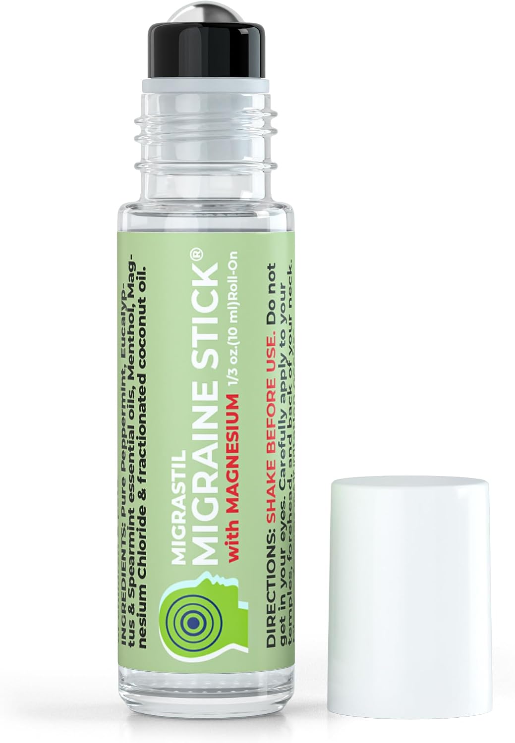 Migraine Stick with Magnesium. Cooling Peppermint Eucalyptus Essential Oil Topical Magnesium for Headache Support. Made in The USA 10 ml