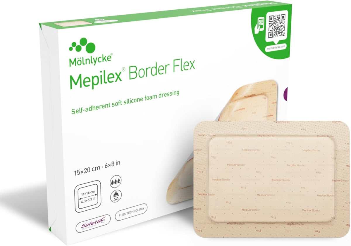 Mepilex Border Flex 15x20cm | Box of 10 | Self-adherent soft silicone foam dressing with border | Designed to stay on for several days to promote a moist wound healing environment
