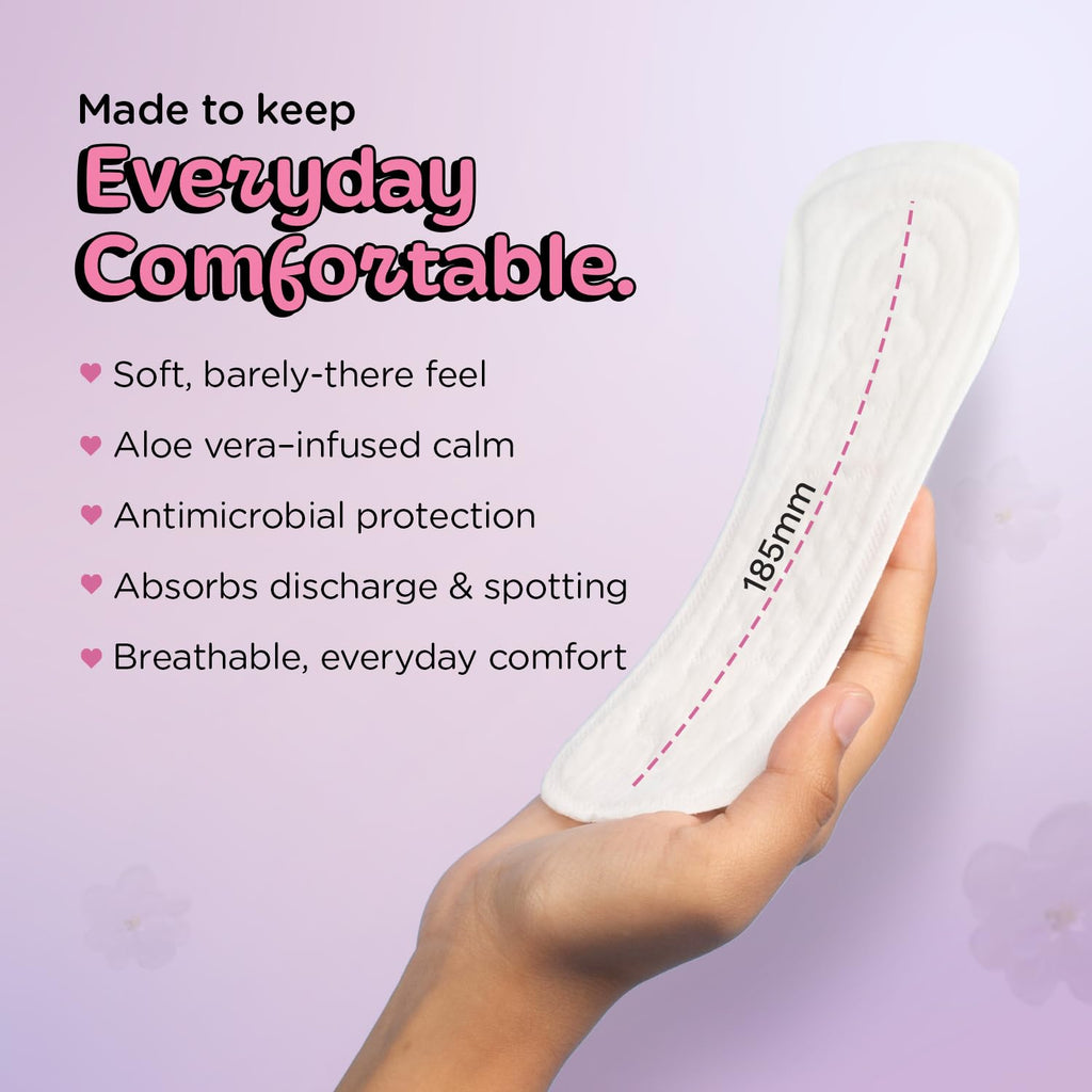 PEESAFE Aloe Vera Panty Liners (Pack of 50 Liners) | Curvy Design For Extra Comfort | Cottony-Soft Surface With 185mm Wide Optimal Coverage