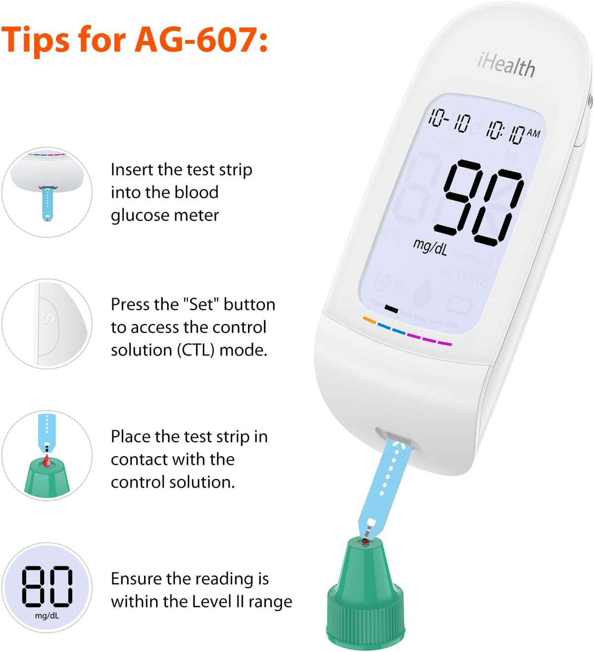 iHealth Control Solution for Blood Glucose Testing – Compatible with BG5S100 Gluco+ & Acacia Glucose Meters, 4mL Vial for Accurate Results