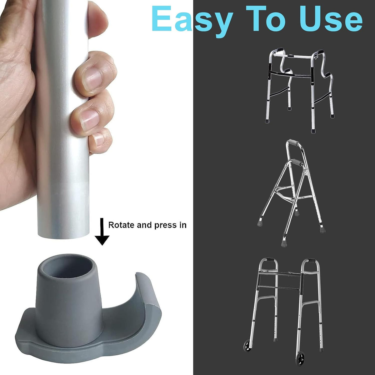Dotday 4 Pack Walker Skis Glides, Universal Walker Accessories for Seniors | Walker Glides for Folding Walker, Durable Easy-Glide Mobility Aid, Walker Feet Replacement, Universal 1-1/8 inch, Gray