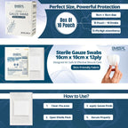 Sterile Gauze Swabs 10cm x 10cm x 12Ply - Absorbent Gauze Pads for Wound Dressing & First Aid Box of 10 Pouch - 40Count