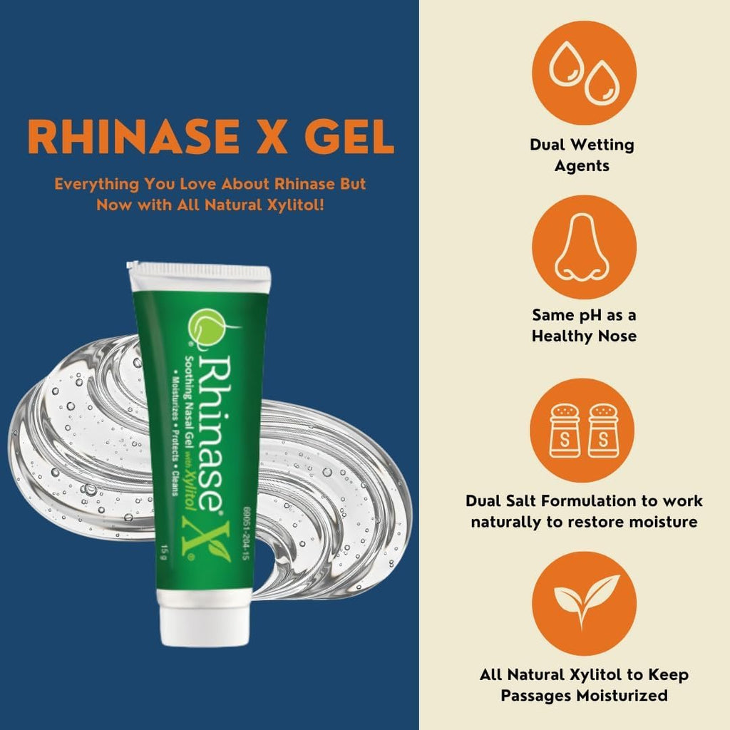 Rhinase X Allergy Relief Lubricating Nasal Gel – Dual Salt, Steroid-Free Formula for Moisture & Comfort | Ideal for Swimmers & CPAP or Oxygen Therapy Users | Safe for Children | 15g