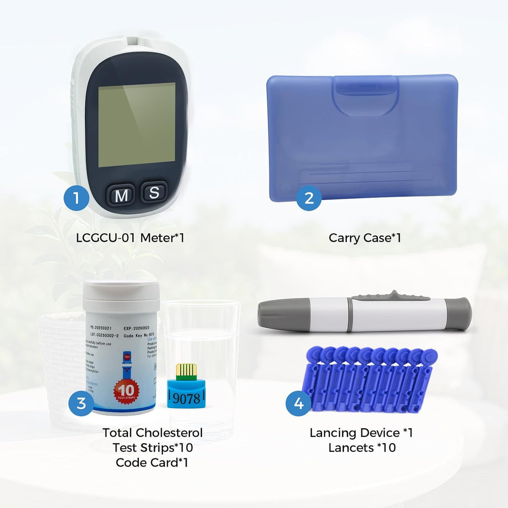 LCGCU-01 Total Cholesterol Testing Kit Meter Quick Results Monitor At Home Blood Test Meter with 10 Total Cholesterol Test Strips Lancets (Total Cholesterol Test Only)