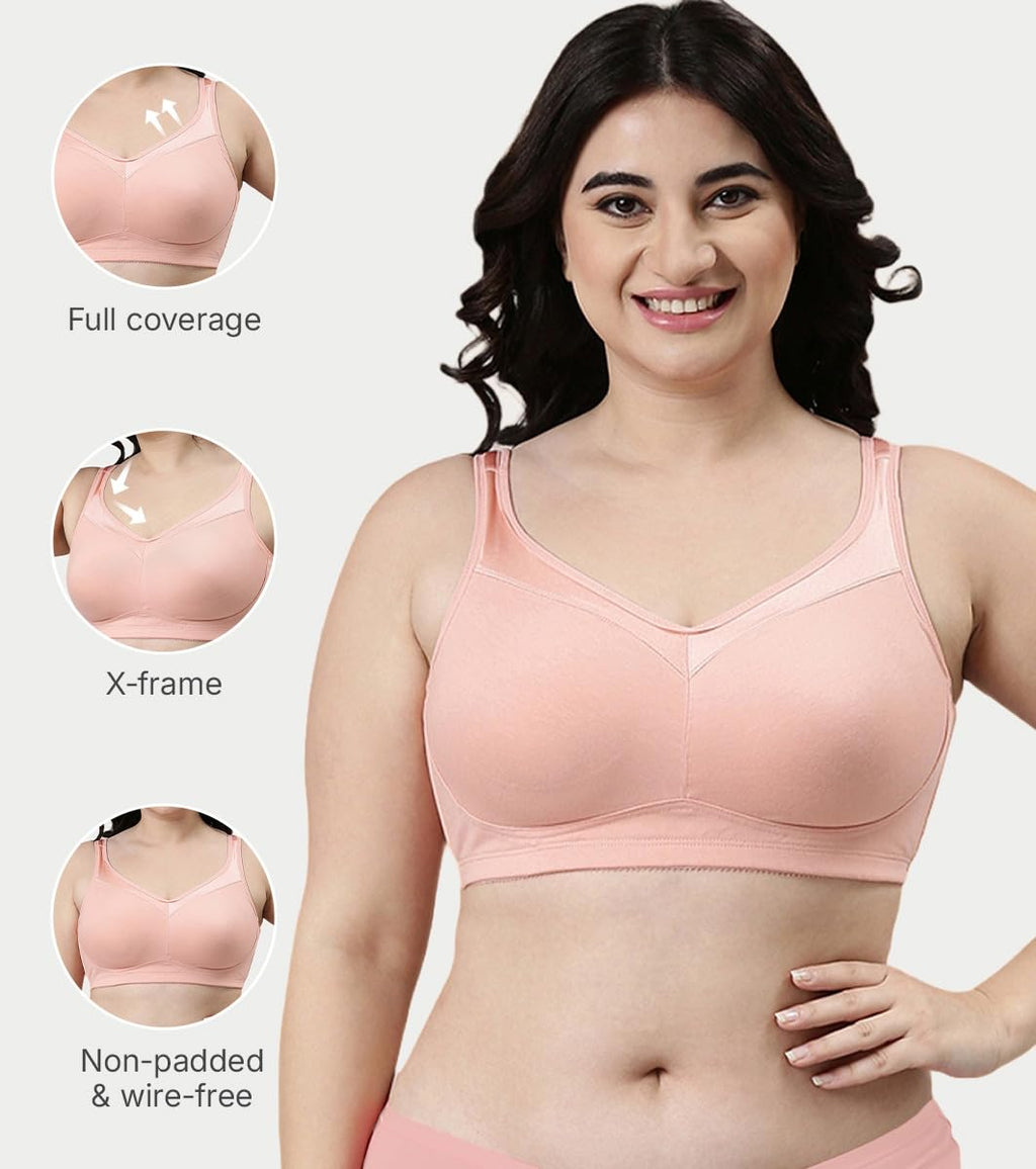 Enamor Full Support Super Lift Women's Cotton Everyday Minimizer Bra - Non Padded, Wirefree, Full Coverage - A112 (Available in Plus Sizes)