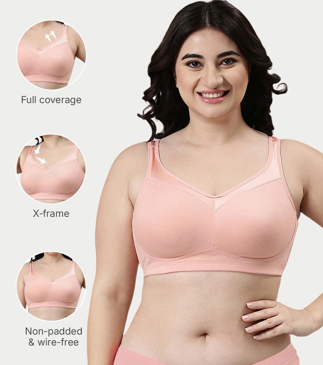 Enamor Full Support Super Lift Women's Cotton Everyday Minimizer Bra - Non Padded, Wirefree, Full Coverage - A112 (Available in Plus Sizes)