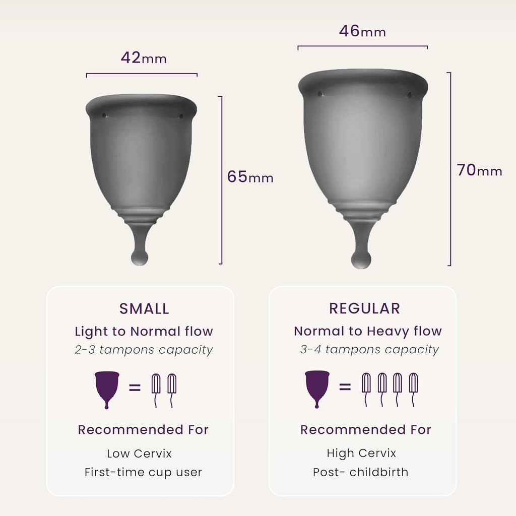 EcoBlossom Reusable Menstrual Cup and Case - The Most Reliable Medical Grade Silicone Period Cups - Comfortably use for 12 Hours (Small/Large (Pack of 2), Gray Cup & Case)