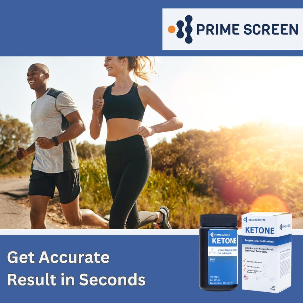 Prime Screen Ketone Test Strips: Testing Ketosis based on your urine, 100 Ketone Urinalysis Tester Strips