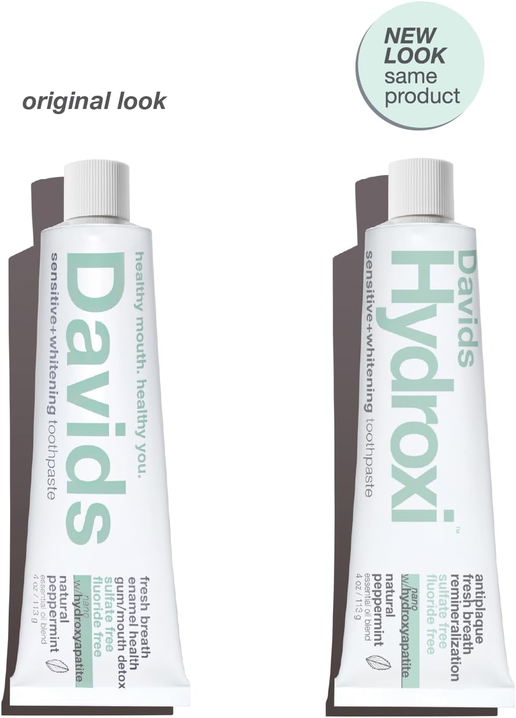 Davids Nano Hydroxyapatite Toothpaste Sensitive + Whitening Peppermint 4oz | Fluoride Free | Remineralizing | Enamel Health | Antiplaque | SLS Free | Made in USA | Recyclable Metal Tube | EWG Verified