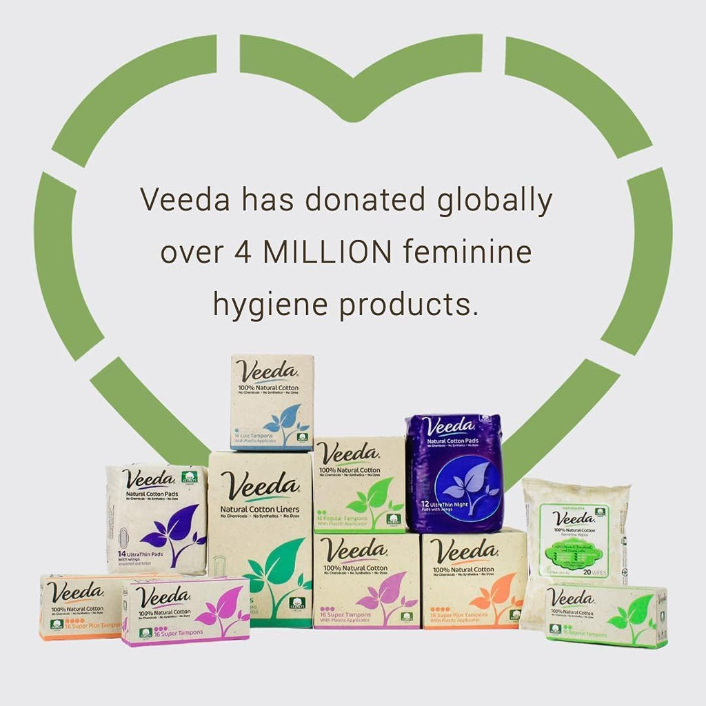 Veeda 100% Natural Cotton Tampons - Regular Absorbency with Leak Proof Protection - Compact BPA-Free Applicator - Unscented & Free from Chlorine, Toxin - 96 Count