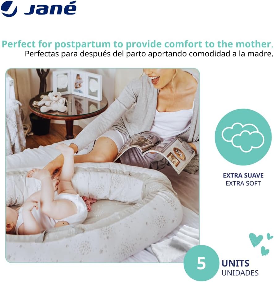 Jané 5 Washable Culottes, High Cut Briefs, One Size, Elastic Fabric, Suitable Postpartum, Hypoallergenic, White