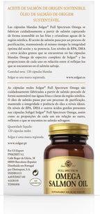 SOLGAR - Full Spectrum Omega - Wild Alaskan Salmon Oil - Omega 3, 5, 6, 7, 9, Vitamin D3 and Astaxanthin - Cardiac, Brain, Visual and Immune Support - 120 Softgels