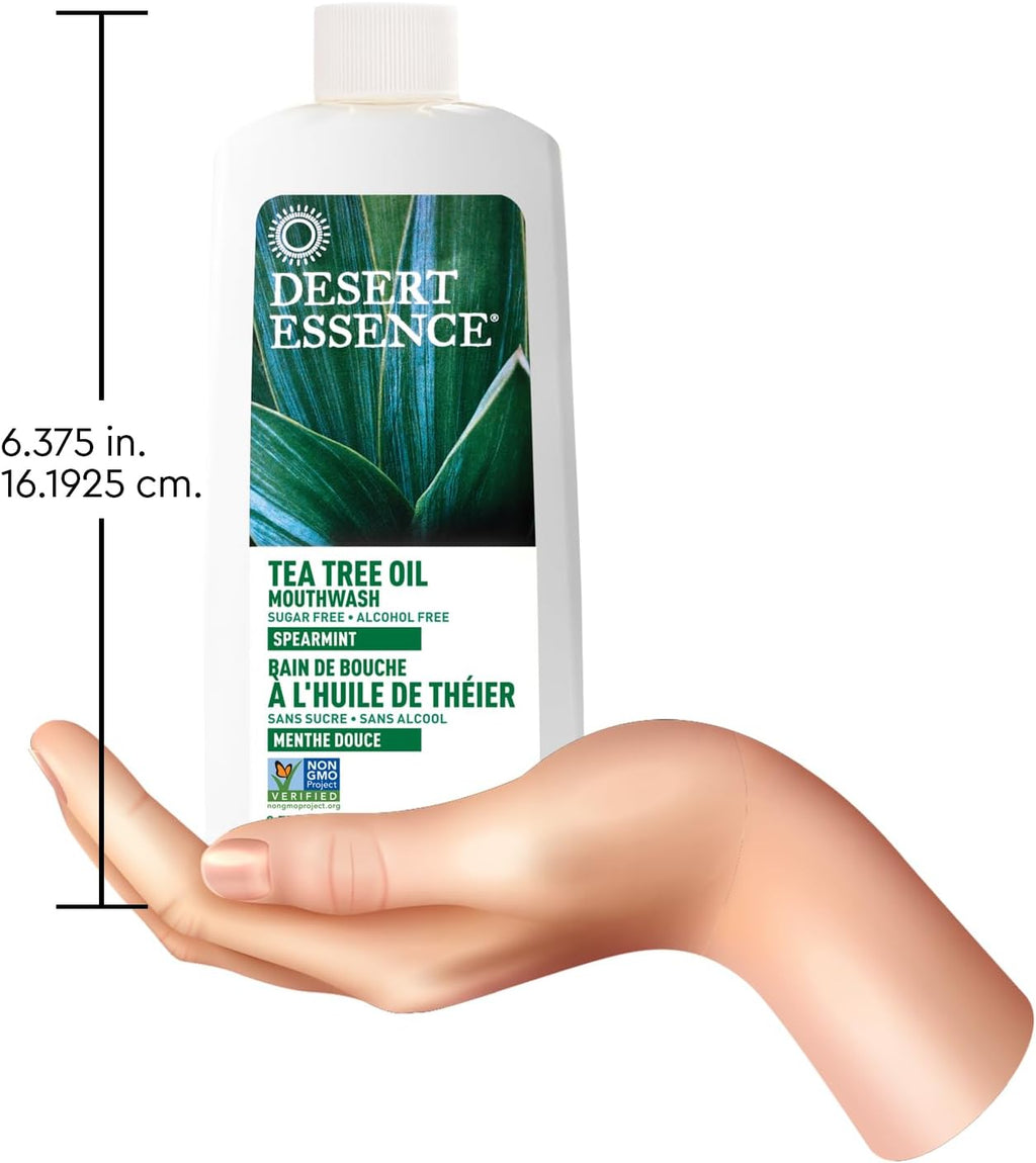 Desert Essence Tea Tree Oil Alcohol-Free Mouthwash, Spearmint, 8oz | Botanical oral rinse with tea tree oil and aloe helps freshen breath and care for teeth and gums